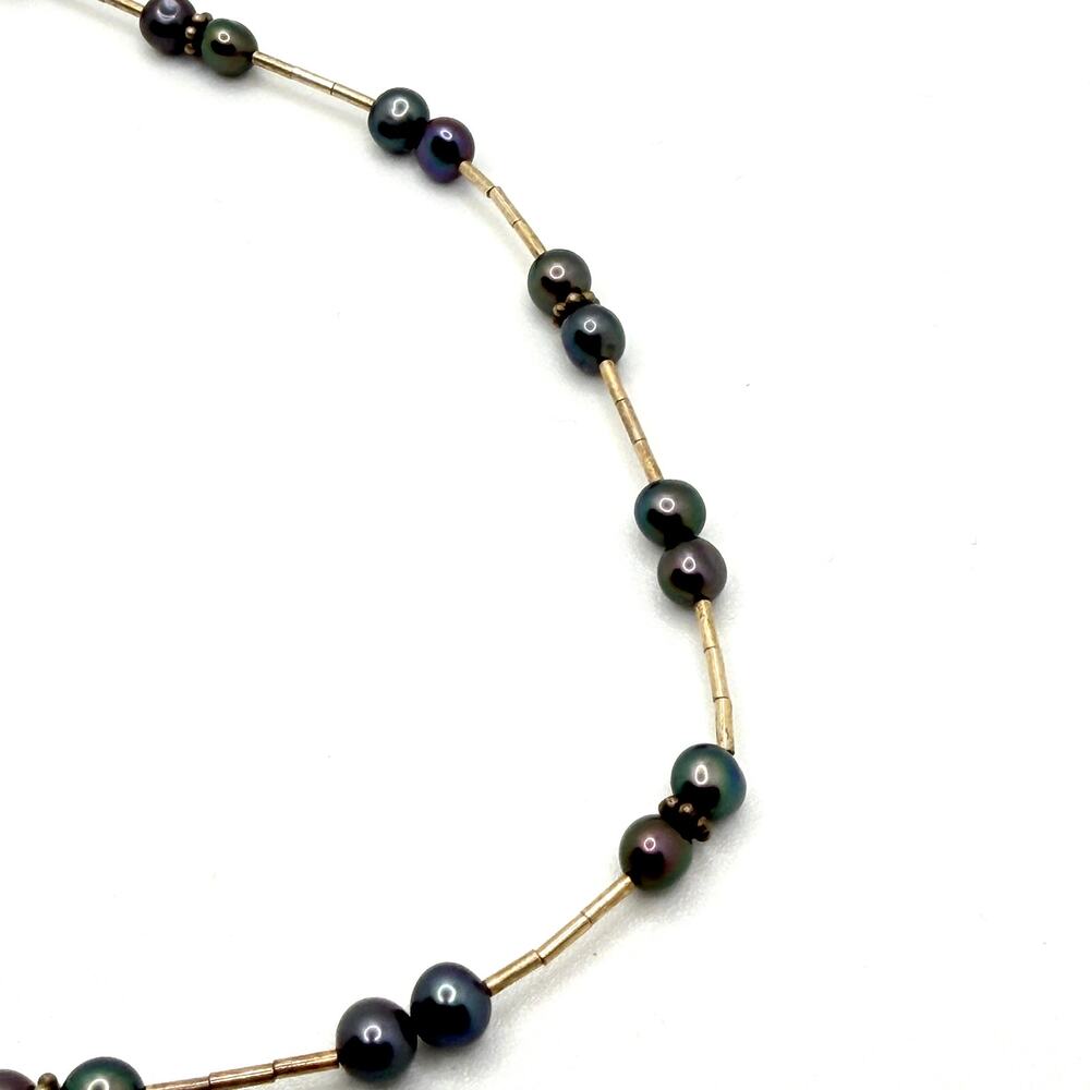 Vintage 90s Silver Peacock Freshwater Pearl Liquid Silver Necklace - Picture 4 of 6